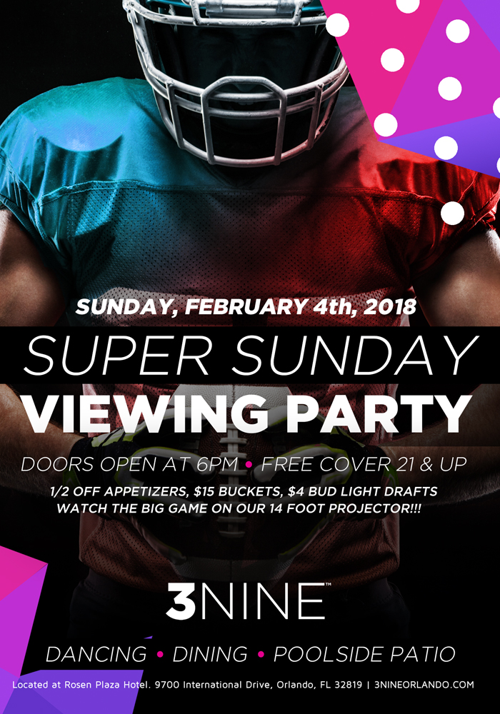 Super Sunday Viewing Party - Doors Open at 6PM | Free Cover 21 & Up | 1/2 off Appetizers, $15 Buckets, $4 Bud Light Drafts | Watch the BIG GAME on our 14 Foot Projector