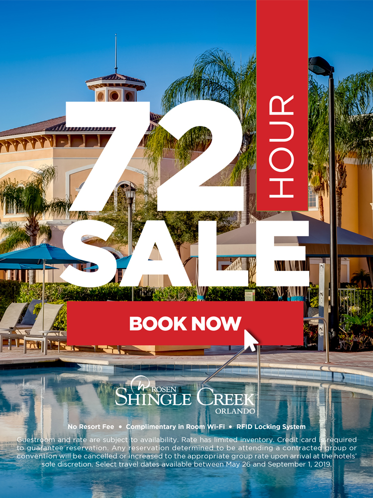 72 Hour Sale
		  
No Resort Fee      Complimentary in Room Wi-Fi      RFID Locking System
		  
Guestroom and rate are subject to availability. Rate has limited inventory. Credit card is required to guarantee reservation. Any reservation determined to be attending a contracted group or convention will be cancelled or increased to the appropriate group rate upon arrival at the hotels’ sole discretion. Select travel dates available between May 26 and September 1, 2019.