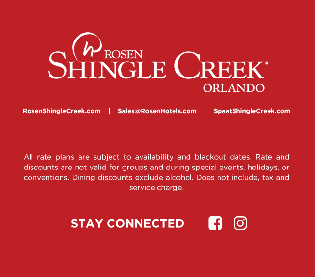 All rate plans are subject to availability and blackout dates. Rate and discounts are not valid for groups and during special events, holidays, or conventions. Dining discounts exclude alcohol. Does not include, tax and service charge.